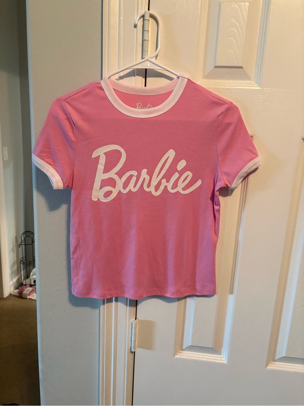 Barbie Girls' Pink Logo Ringer Tee